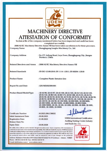চীন Zhangjiagang Langbo Machinery Co. Ltd. সার্টিফিকেশন