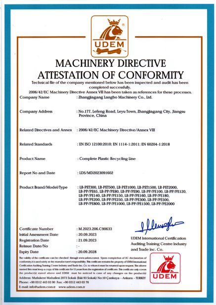 চীন Zhangjiagang Langbo Machinery Co. Ltd. সার্টিফিকেশন